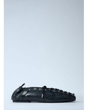 Ganni Eyelet Lace-up Ballerina Flats - Black