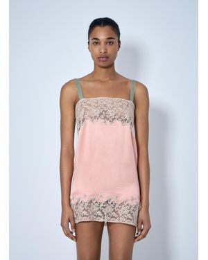 Saint Laurent Sleeveless Lace-Trimmed Slip Dress - Pink