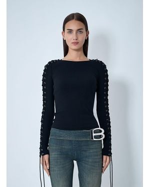 Balenciaga Ribbed Long-Sleeve Top - Black
