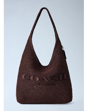 COACH Refined Weave Straw Brooklyn Shoulder Bag 39 - Purple