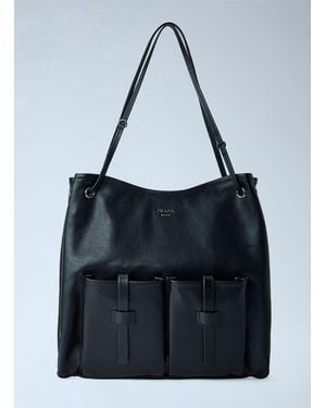Prada Leather Large Route Tote Bag - Blue