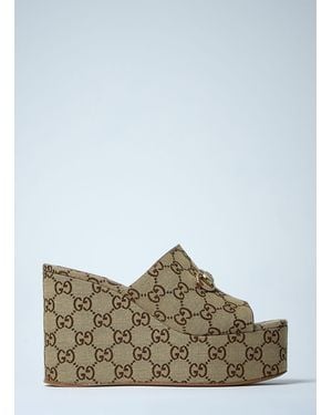 Gucci Horsebit Wedge Sandals - White