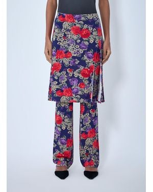 Acne Studios Floral Print Layered Skirt Trousers - Blue