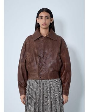 Saint Laurent Leather Bomber Jacket - Brown