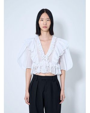Chloé Cropped V-Neck Ruffle Top - White