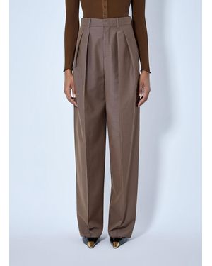 Saint Laurent Wool Blend Wide-Leg Trousers - Brown