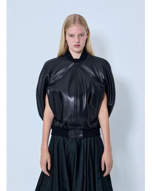 Balenciaga Structured Leather Bomber Jacket - Blue