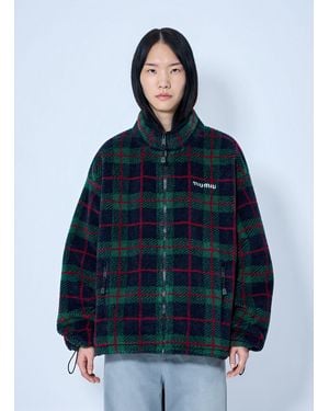Miu Miu Checked Teddy Zipper Jacket - Blue
