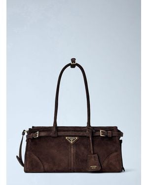Prada Medium Bonnie Suede Leather Handbag - Brown