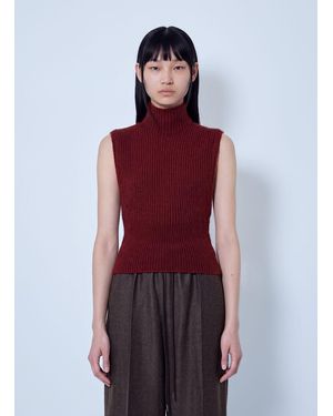 Max Mara Ribbed Sleeveless Turtleneck Top - Red