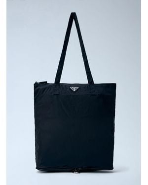 Prada Saffiano Leather Pendant With Re-Nylon Tote Bag - Blue
