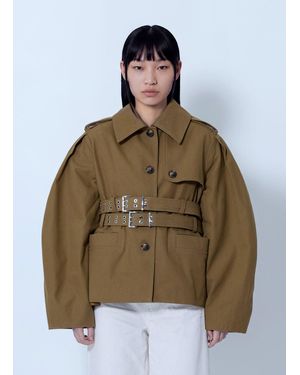 Ganni Workwear Canvas Short Peplum Jacket - Brown