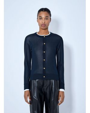 Bottega Veneta Silk Double Knit Cardigan - Blue