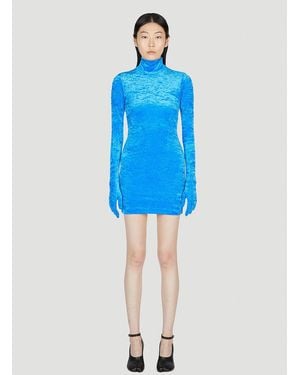 Vetements Velvet High-Neck Dress With Gloves - Blue