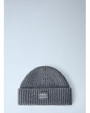 Miu Miu Logo-Patch Wool Beanie - Blue