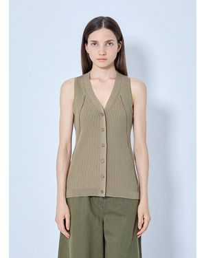 Max Mara Ribbed Knit Button-down Vest - Natural