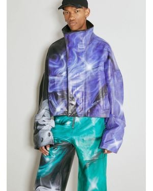 Gerrit Jacob Oversized High Neck Leather Jacket - Blue