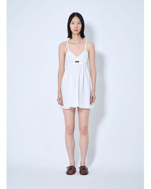 Miu Miu Slubbed Poplin And Eyelet Lace Mini Dress - White