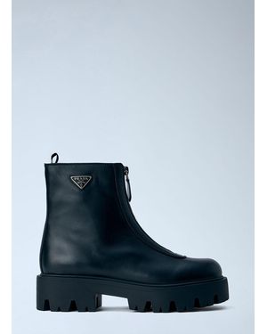 Prada Leather Zipper Booties - Blue