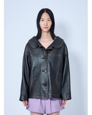 Prada Leather Button-Up Jacket - Grey