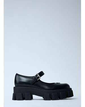 Prada Leather Logo Plaque Platform Flats - White
