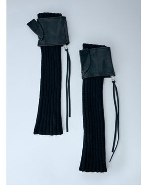 Yohji Yamamoto Long Ribbed Leather Gloves - Blue