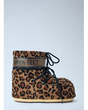 Moon Boot Icon Low Fleece Leopard Boots - White