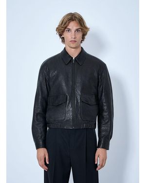 Saint Laurent Zip-Front Leather Jacket - Blue