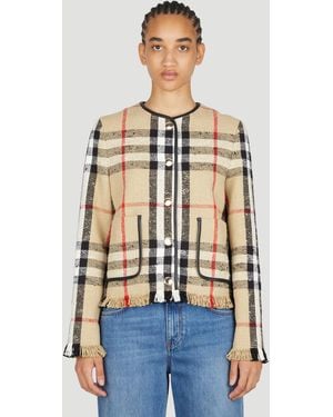 Burberry Check Bouclã Collarless Jacket - White