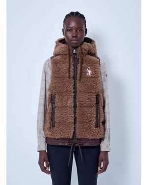 Moncler Shearling Hooded Gilet - Brown
