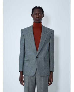Saint Laurent Prince Of Wales Wool Blazer - Grey