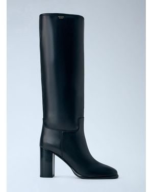 Prada Block Heel Leather Boots - Blue