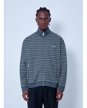 Miu Miu Striped Cotton Fleece Jacket - Blue