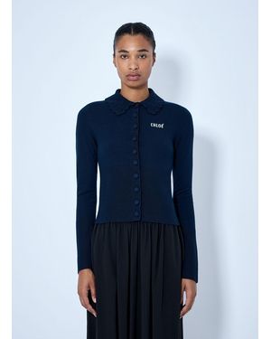 Chloé Fitted Logo Cardigan - Blue