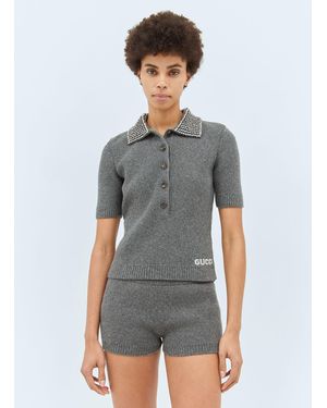 Gucci Rib Wool Polo Shirt - Grey