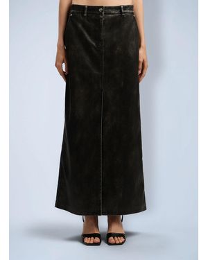 Palm Angels Curved Logo Coated Long Skirt - Black