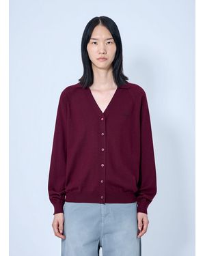 Miu Miu Knit Cardigan With Logo - Purple