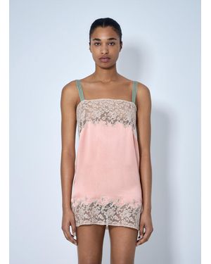 Saint Laurent Sleeveless Lace-Trimmed Slip Dress - Pink