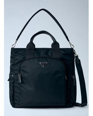 Prada Re-Nylon Logo-Plaque Tote Bag - Blue