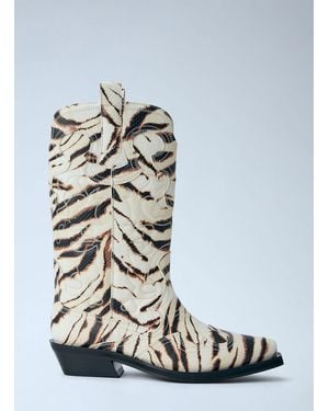 Ganni Mid Shaft Embroidered Western Boots - White