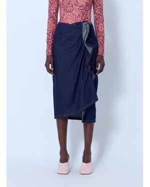 Dries Van Noten Sinas Ruffle Denim Midi Skirt - Blue