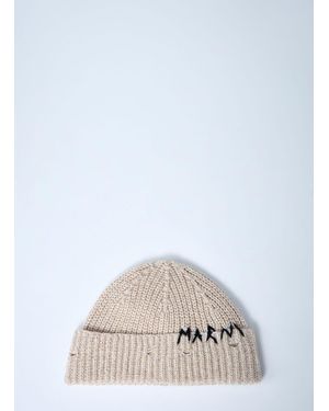 Marni Logo Motif Beanie Hat - White