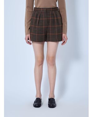 Max Mara Pleated Check Shorts - Brown