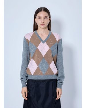 Prada Argyle V-Neck Sweater - Blue