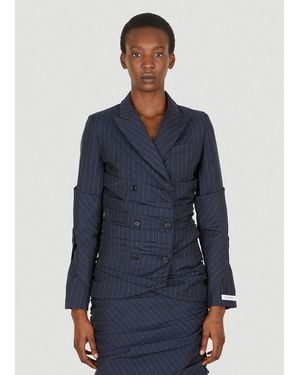 Lourdes Pinstripe Ruched Blazer - Blue