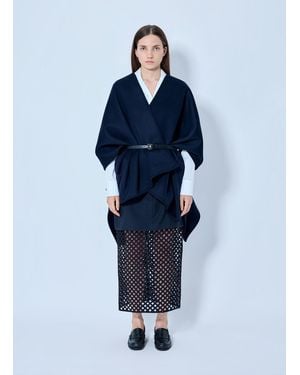 Max Mara Belted Wrap Poncho With Cut-out Skirt - Blue