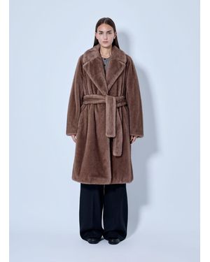 Max Mara Faux Fur Belted Coat - Natural