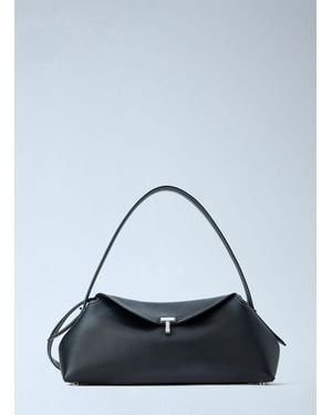 TOTEME T-Lock Grained-Leather Shoulder Bag - Blue