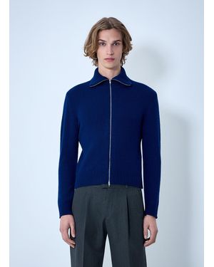 Jil Sander Zip-Up Wool Knit Cardigan - Blue