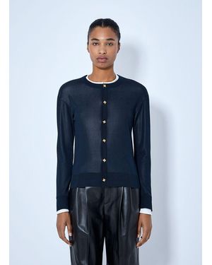 Bottega Veneta Silk Double Knit Cardigan - Blue